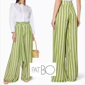 PatBO Green Striped Wide Leg Tie Waist Pants Resort Wear Palazzo Trousers Sz. 0